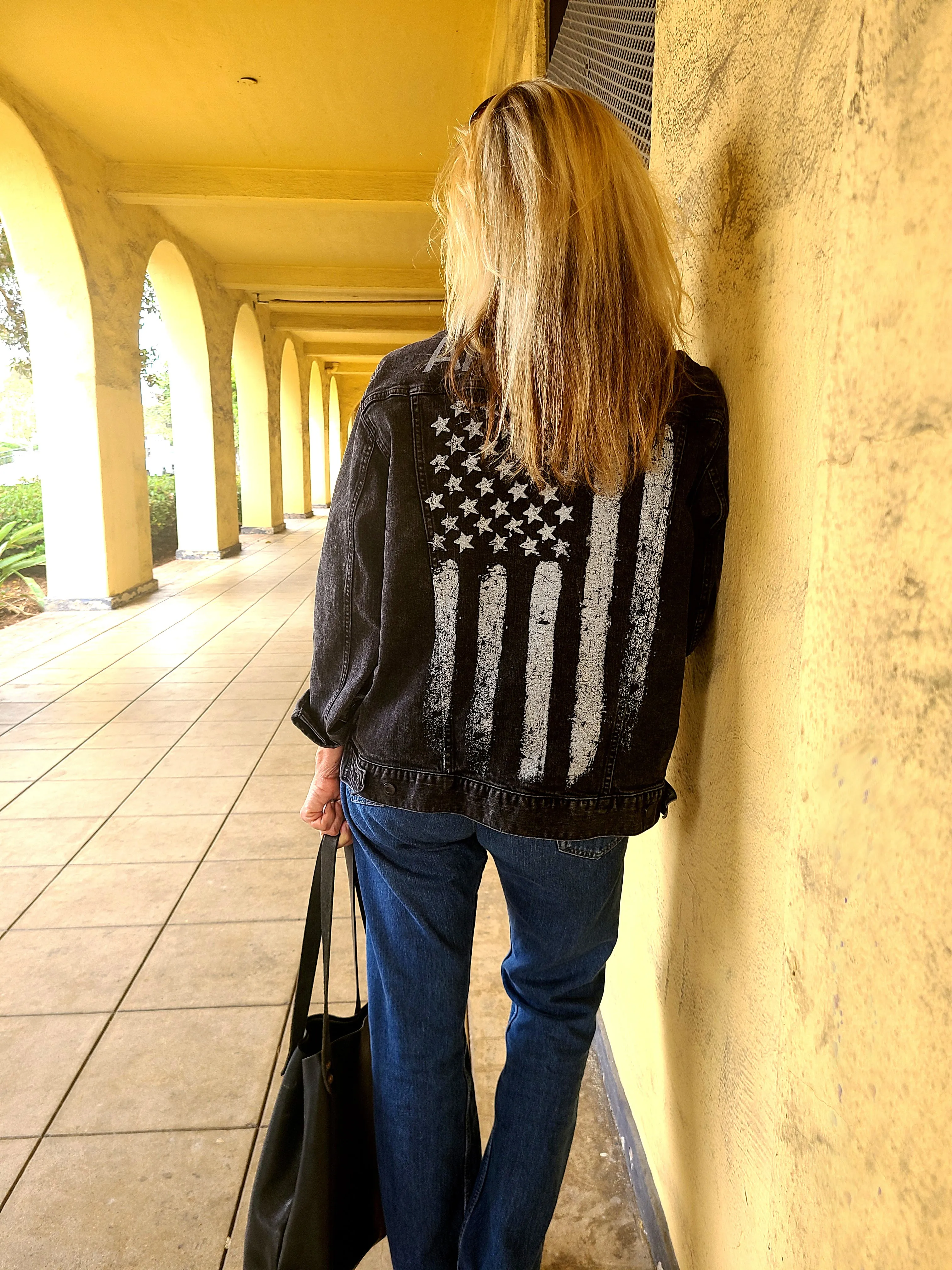 White American Flag Black Denim Jacket - Unisex Sizing