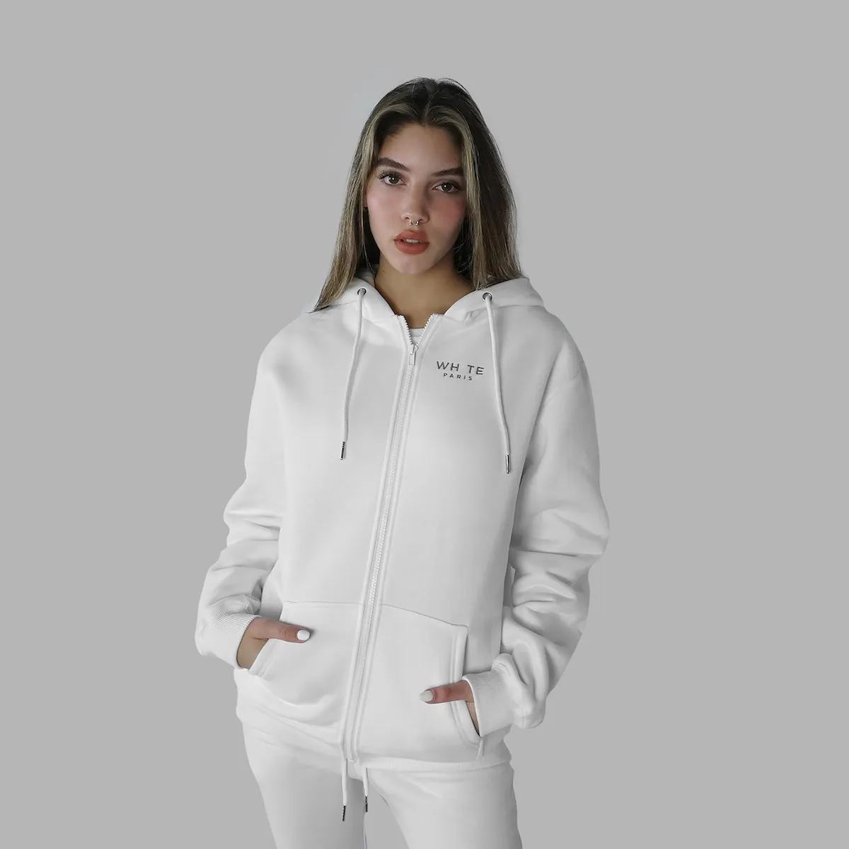 Whte Romance Zipper Hoodie