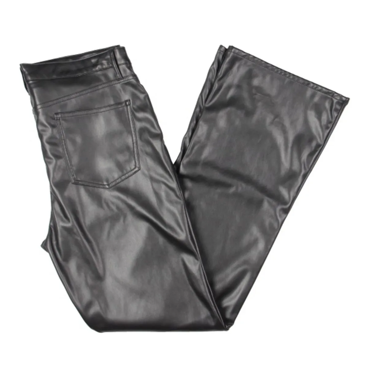 Womens Faux Leather Mid Rise Flared Pants