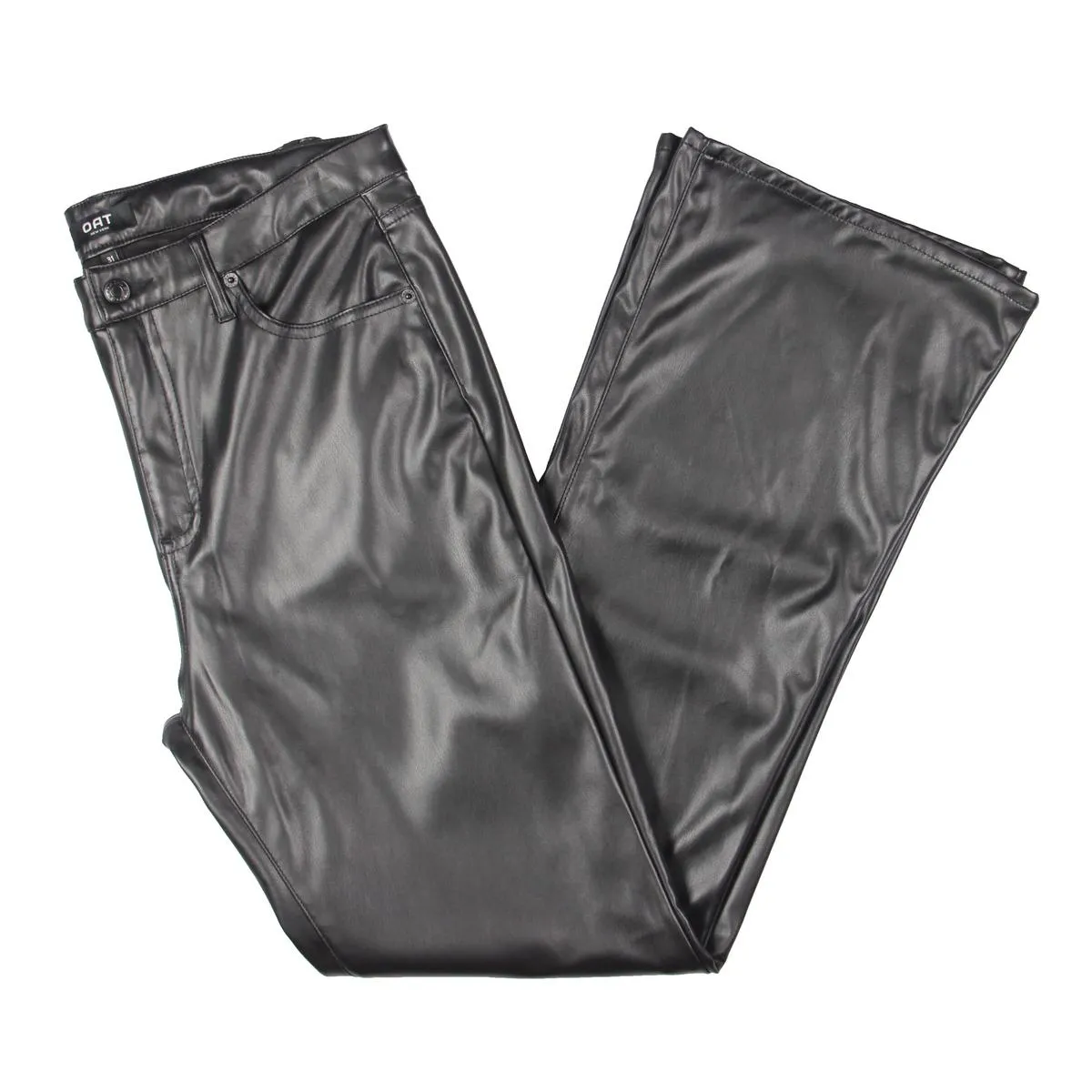 Womens Faux Leather Mid Rise Flared Pants