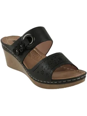 Womens Faux Leather Wedge Sandals