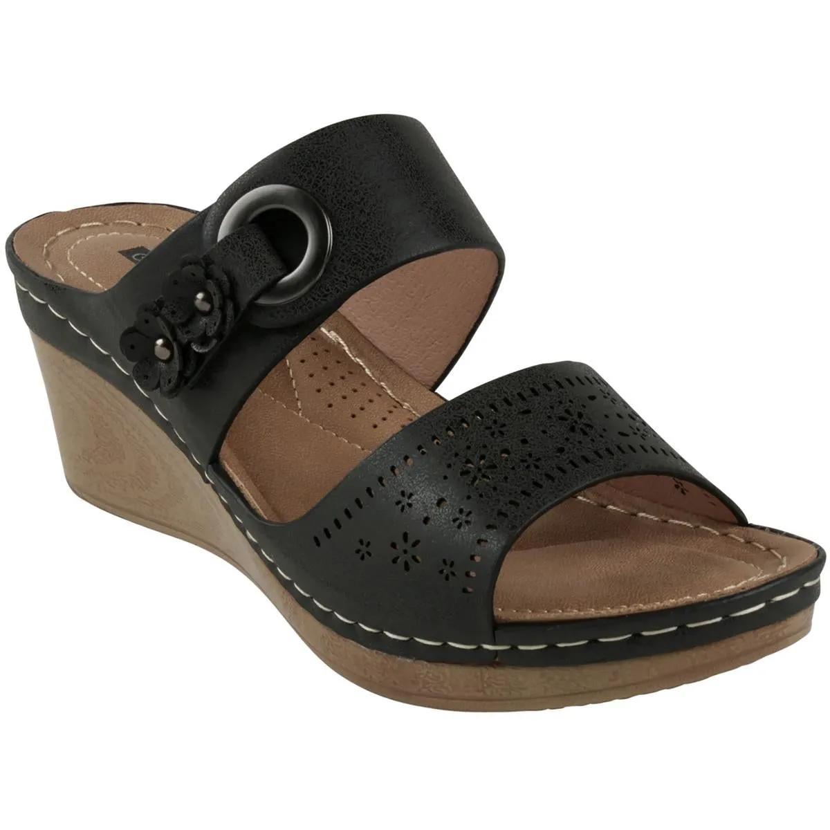 Womens Faux Leather Wedge Sandals