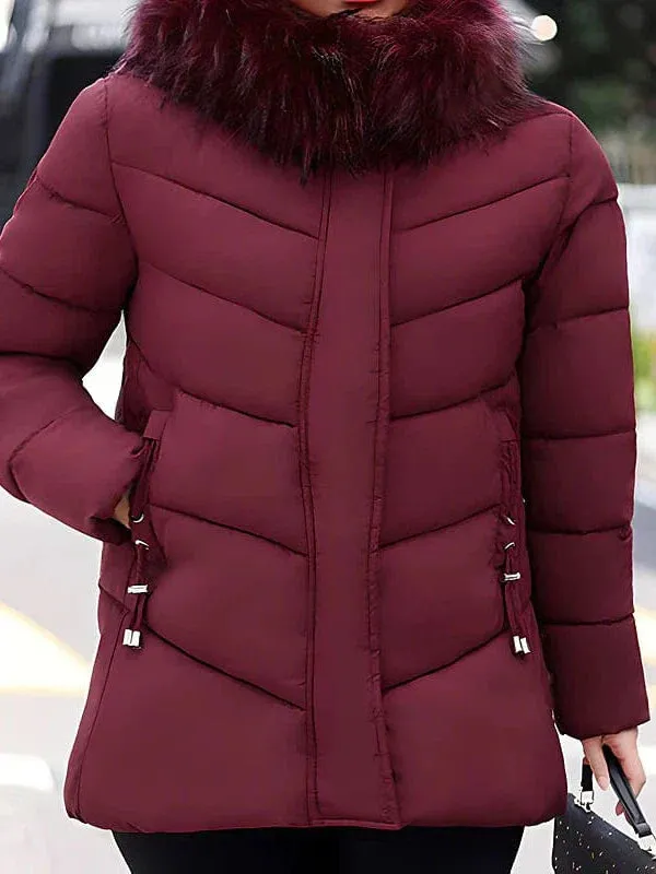 Women's Plus Size Fur-Trimmed Hoodie Coat for Fall and Winter with Stylish Fur Trim