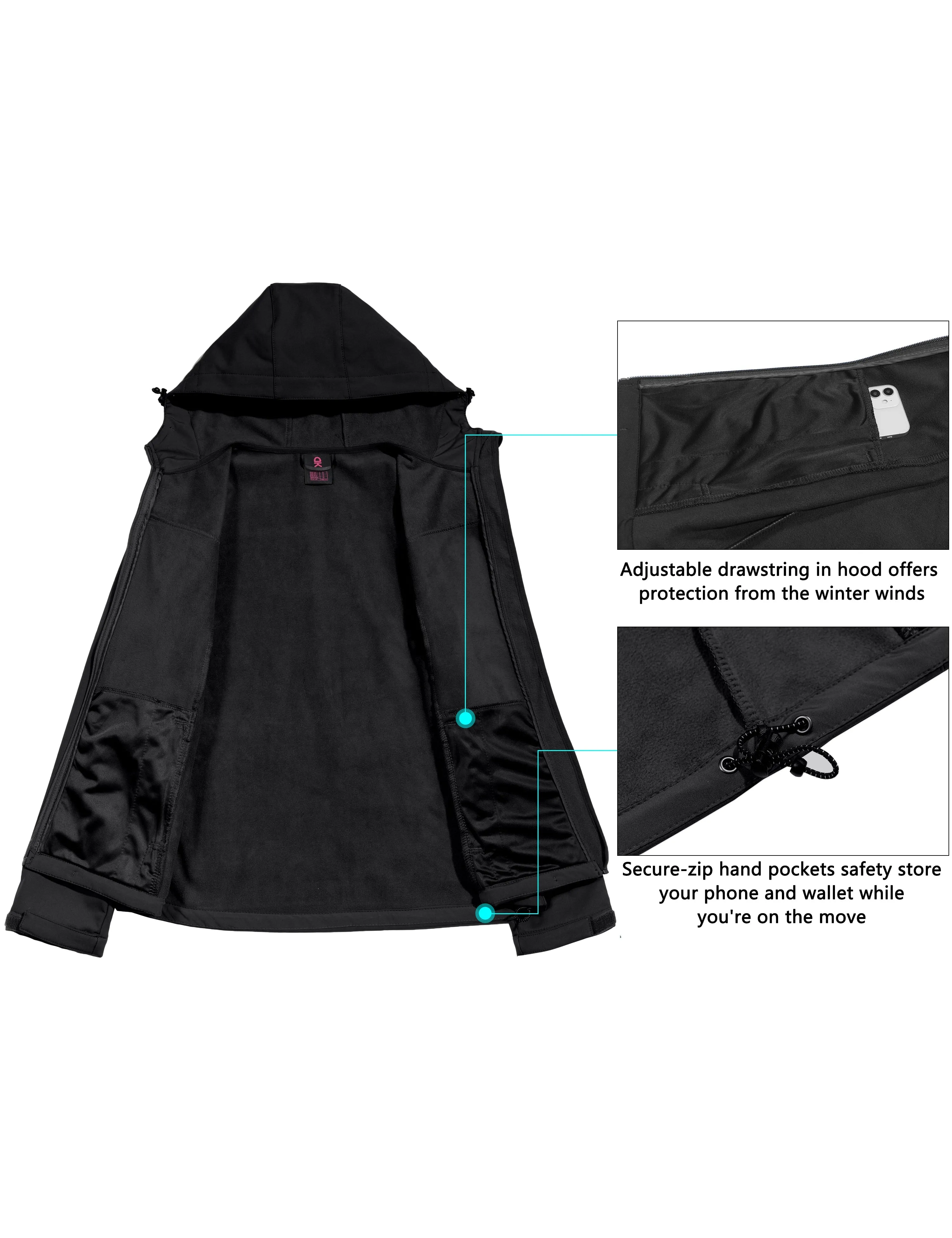 Women's Softshell Jacket Hooded Windproof Fleece Lined Jackets