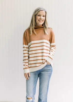 X Caramel and Cream Striped Sweater