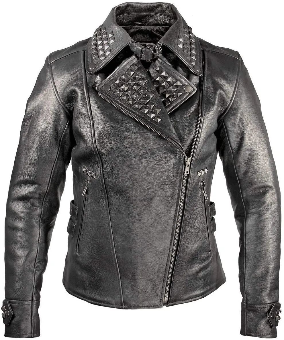 Xelement XS-783 Women's Black Leather Punk Studded Jacket