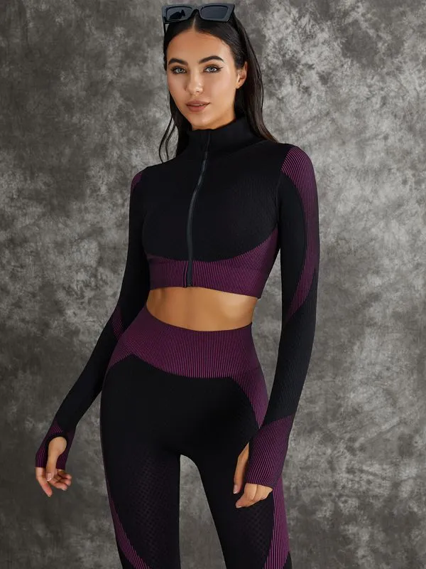 ZASUWA Female 3 Pieces Long Sleeve Zippers Fitness Suit