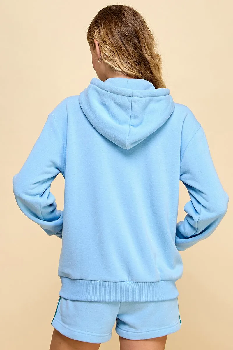 Zipper Front Sweater Hoodie Featuring Multi-Color Striped Detailed Front