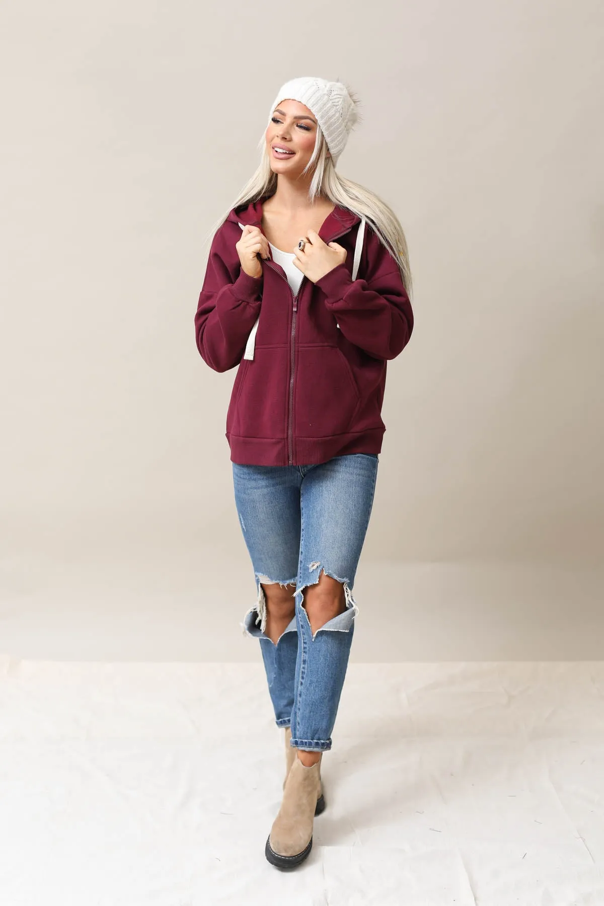 Zipper Hoodie Sweat Jacket With Pockets